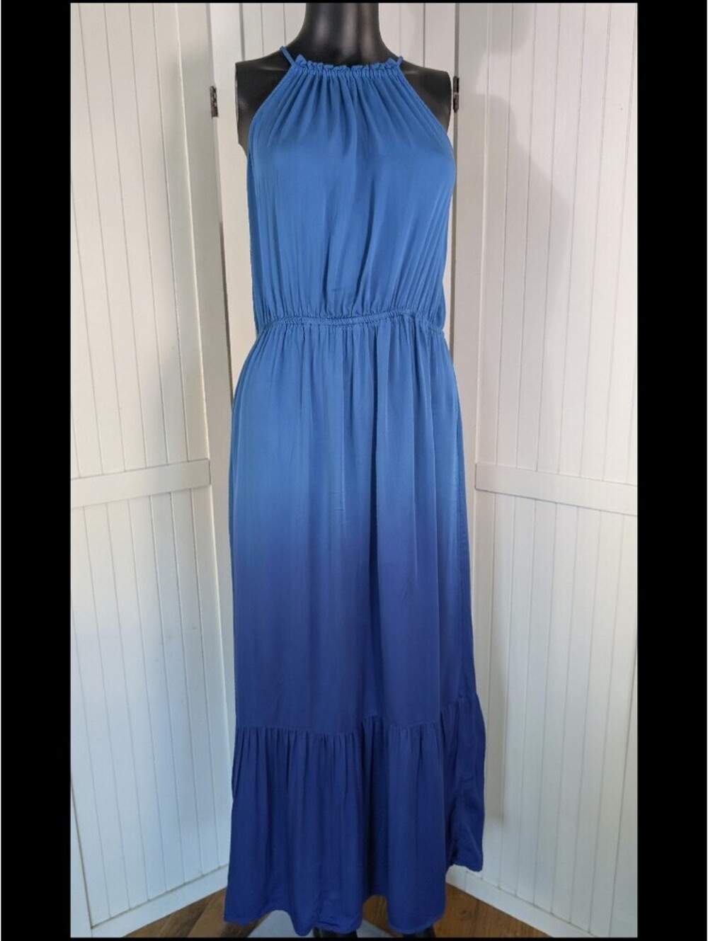 Knox Rose Blue Ombre Halter Maxi Dress Tie Back Sleeveless Rayon Women's S